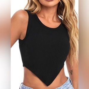Black ribbed v-detailed crop top​​